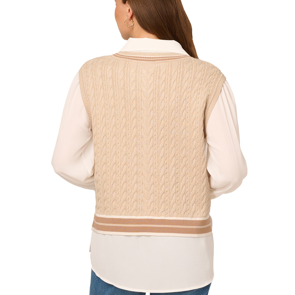 Adrianna Papell Chaleco con blusa simulada para Dama Café Mediana