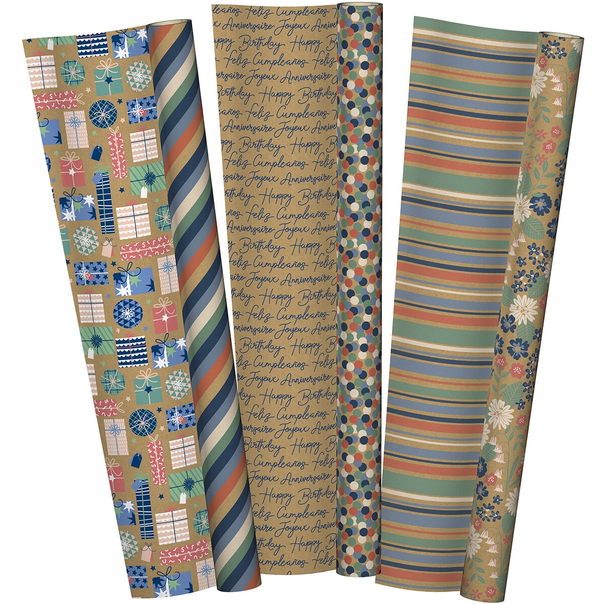 KS Papel Para Envolver Doble vista Primavera, Kraft Azul y Naranja