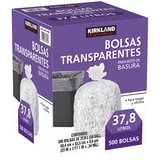 Kirkland Signature Bolsas Transparentes para Bote de Basura 500 pzas de 37.8 l