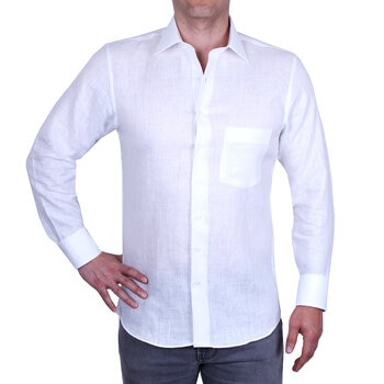 Emporio Colombo, Camisa de Lino para Caballero Corte Slim/Regular en Varias Tallas, Color Blanco