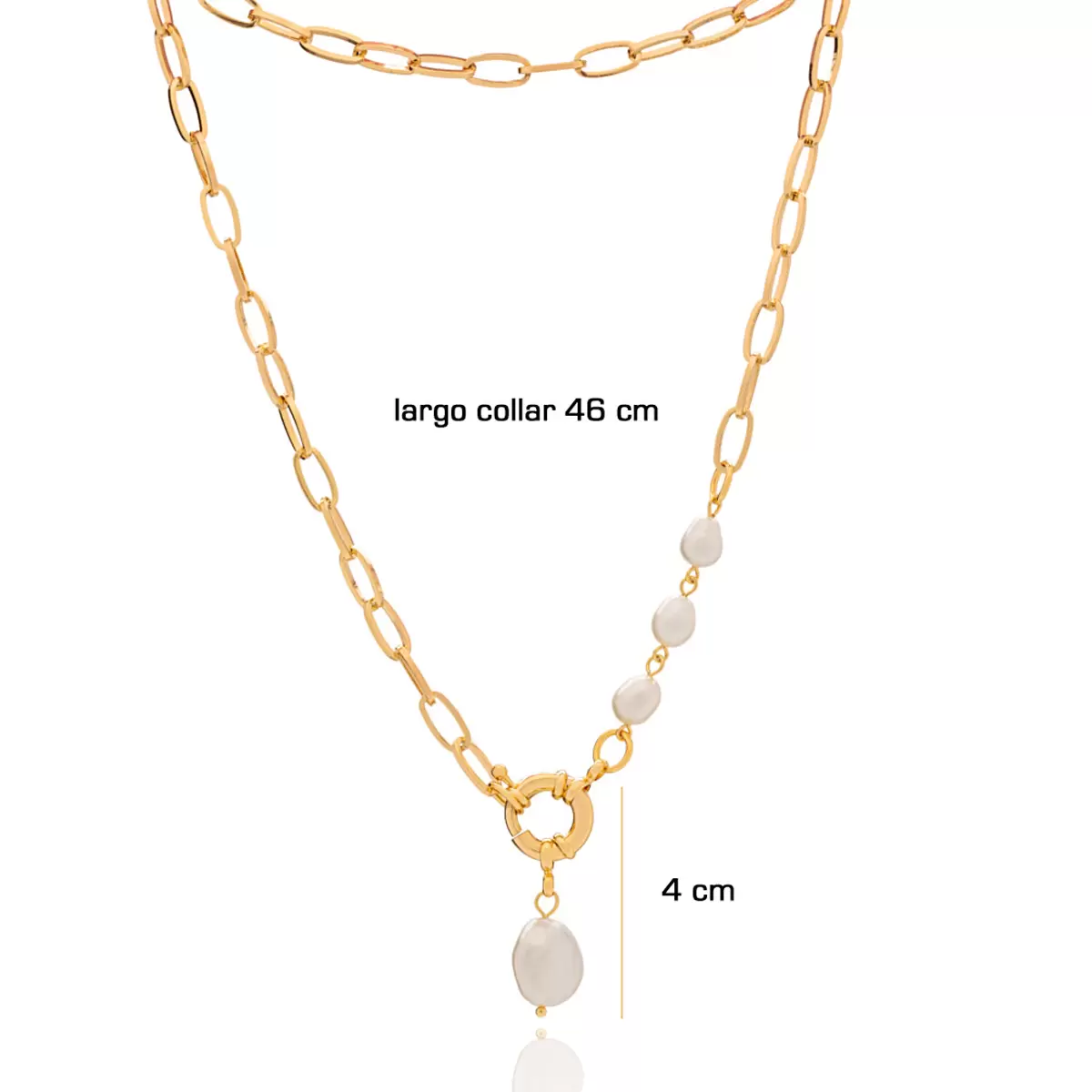 Ablime, Collar Cadena de Eslabones, en Chapa de Oro, Con Perla de Río