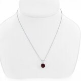 Collar de Granate Rojo Redondo, Oro Blanco 14k
