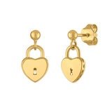 Aretes de Candado de Corazon, Oro Amarillo 14K