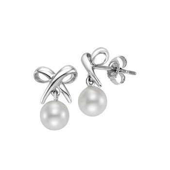 Aretes de Perlas, Oro Blanco de 14K
