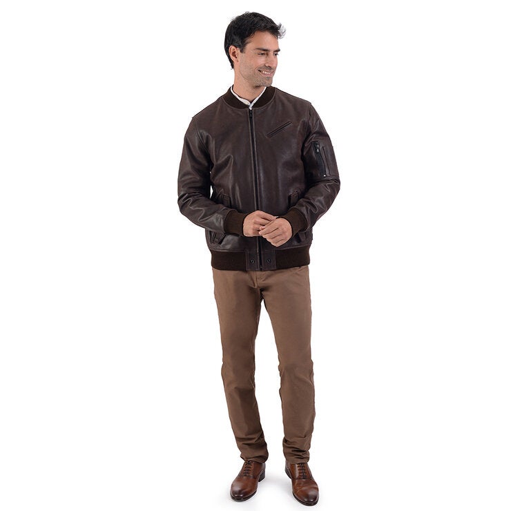 Perry Ellis, Chamarra de Piel para Caballero, Color Café Oscuro, Varias Tallas Perry Ellis, Chamarra de Piel para Caballero, Color Café Oscuro, Varias Tallas