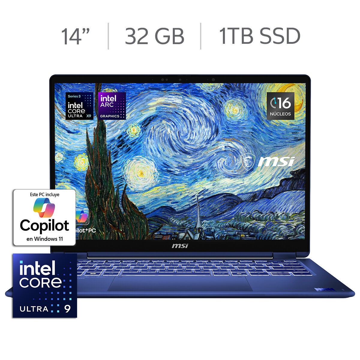 MSI Prestige 14 Flip AI+ Vincent van Gogh Edición Noche Estrellada 14" FHD+ OLED Touch Intel Ultra X9 378H 32GB 1TB SSD Bundle MSI Prestige 14 Flip AI+ Vincent van Gogh Edición Noche Estrellada 14" FHD+ OLED Touch Intel Ultra X9 378H 32GB 1TB SSD Bundle