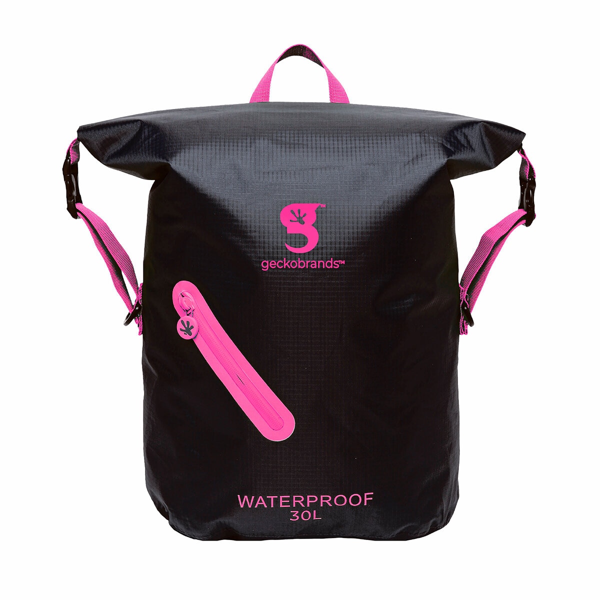 GeckoBrands, Mochila Impermeable Ligera, Color Negro con Rosa