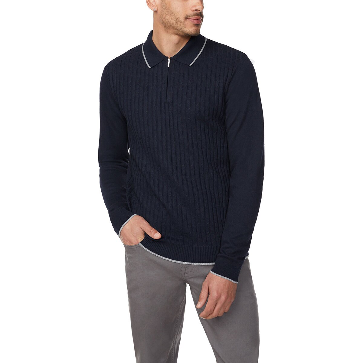 Buffalo David Bitton Suéter tipo polo para Caballero Azul Grande