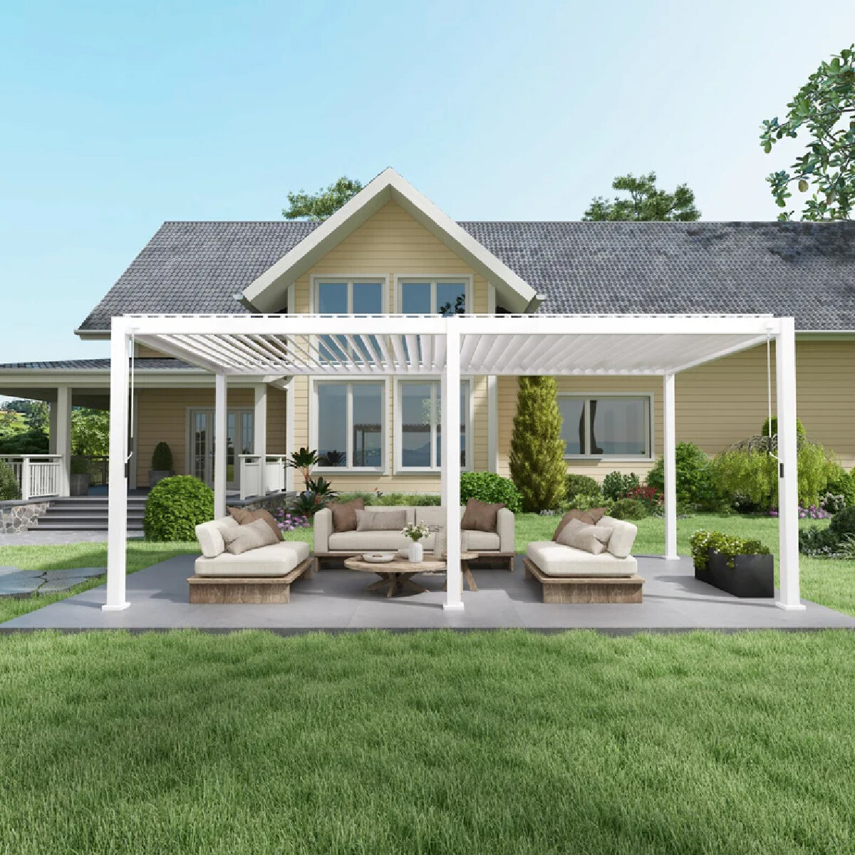 Zhengte, Pérgola de Aluminio de 3m x 6m, Color Blanco