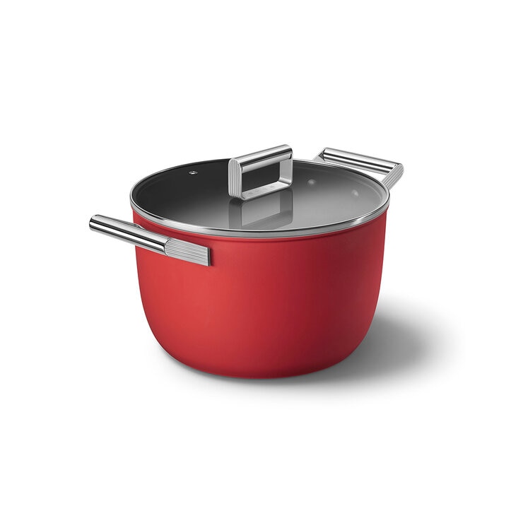 Smeg Olla de Aluminio de 26 cm con Tapa de Cristal, Varios Colores