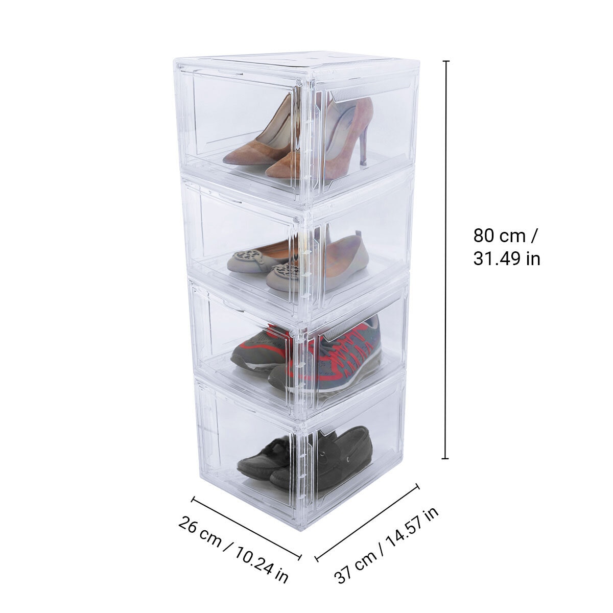 AG Box, Set de 4 Cajas de Zapatos Apilables Premium, Transparente