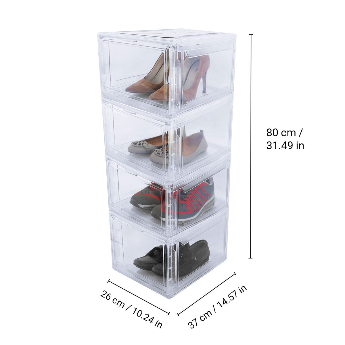 AG Box, Set de 4 Cajas de Zapatos Apilables Premium, Tran