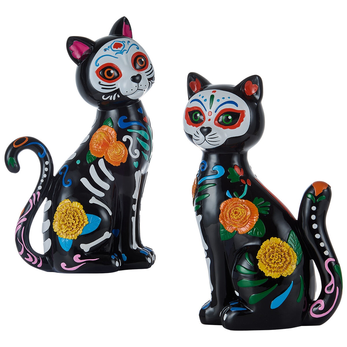 Gatos Decorativos de Día de Muertos, Juego de 2 Pzas. Gatos Decorativos de Día de Muertos, Juego de 2 Pzas.