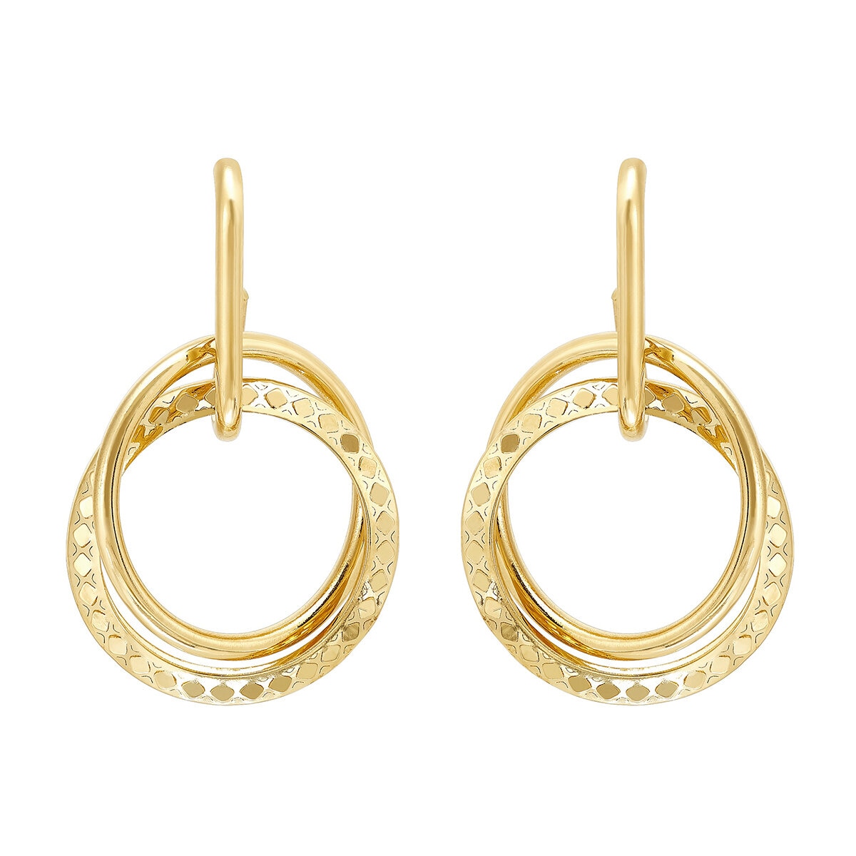 Aretes, Doble Circulos, Oro Amarillo de 14K