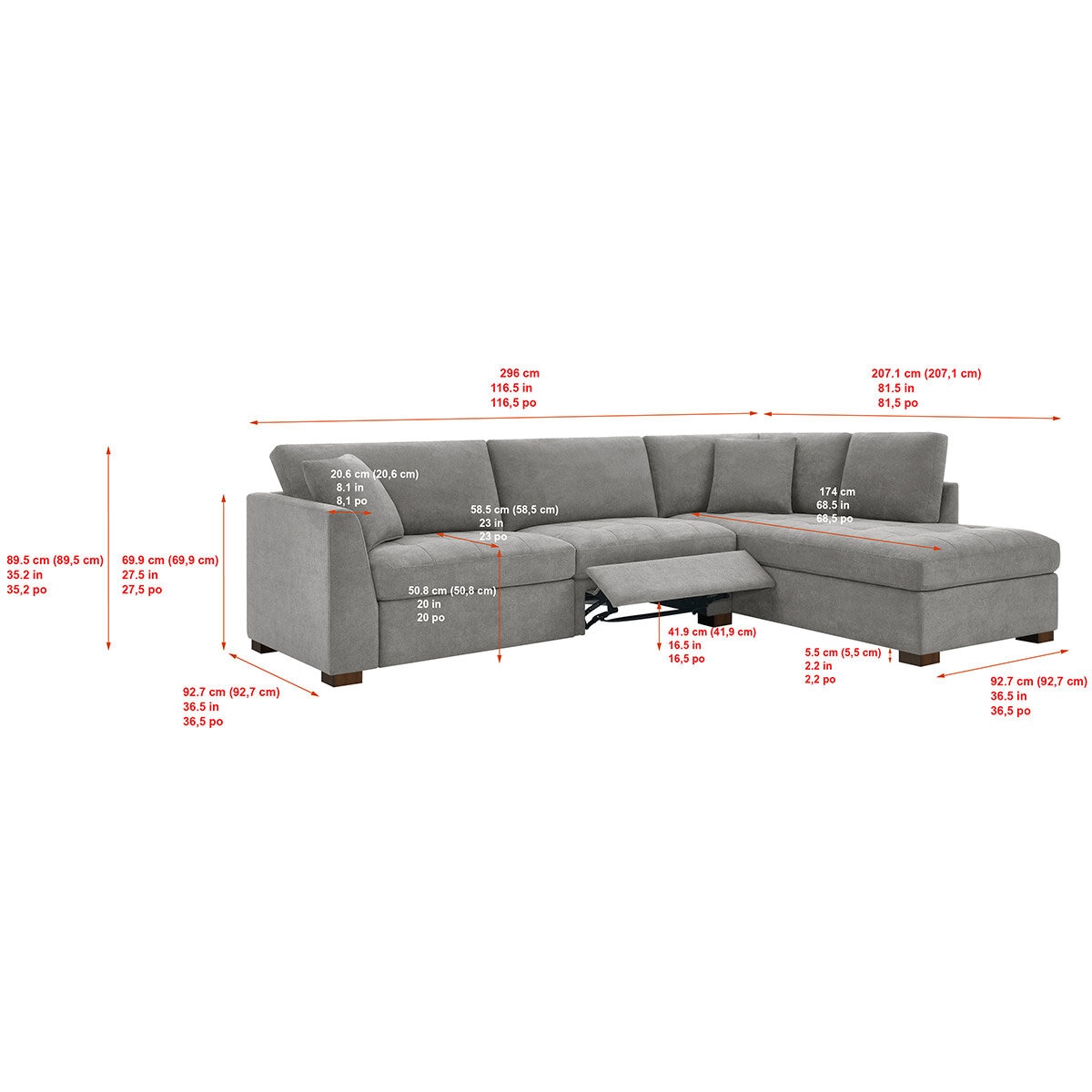 Thomasville, Sofá Seccional Estilo Chaise con Reposapiés Reclinable Eléctrico