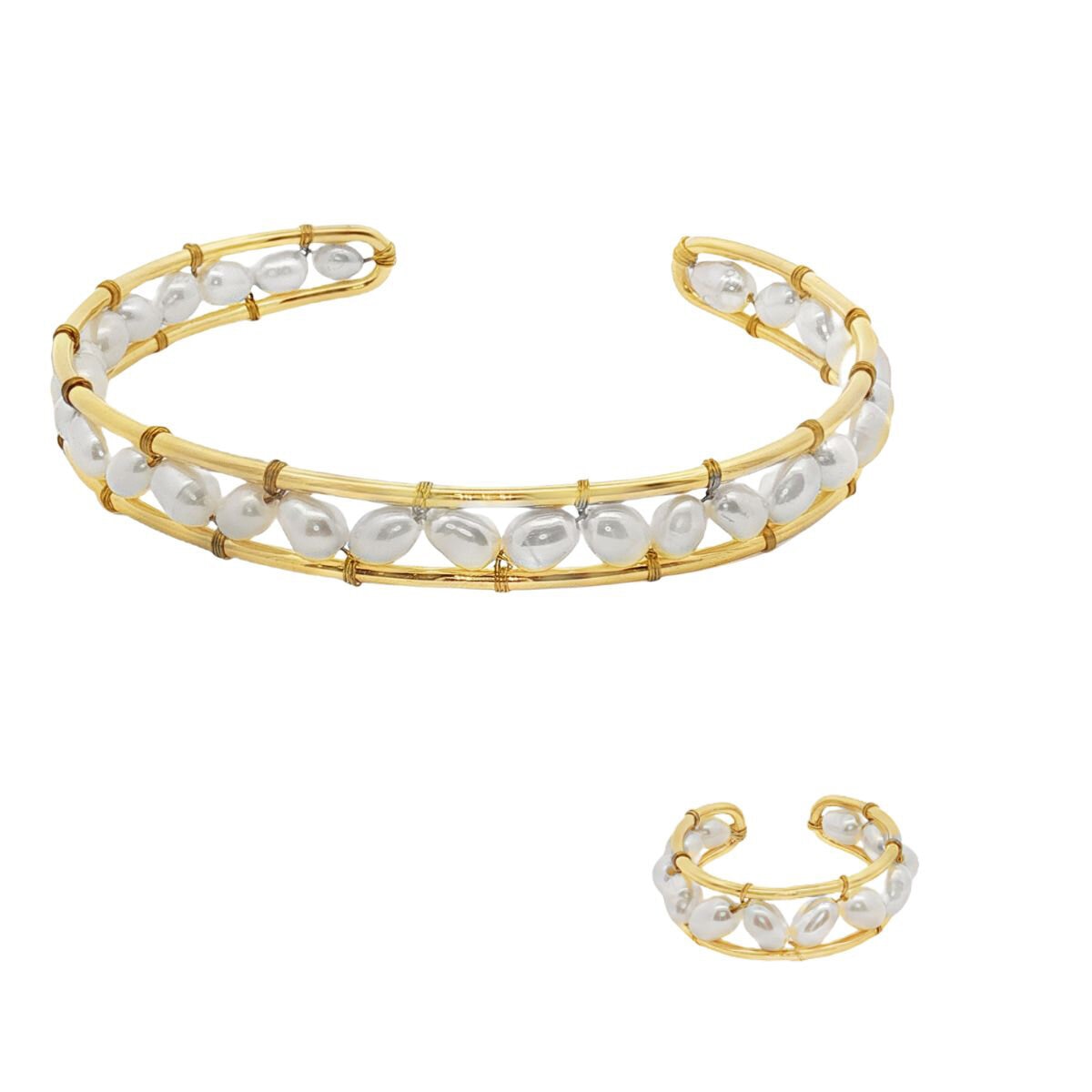 Mayfer, Juego de Pulsera y Anillo con Perlas de Río Mayfer, Juego de Pulsera y Anillo con Perlas de Río