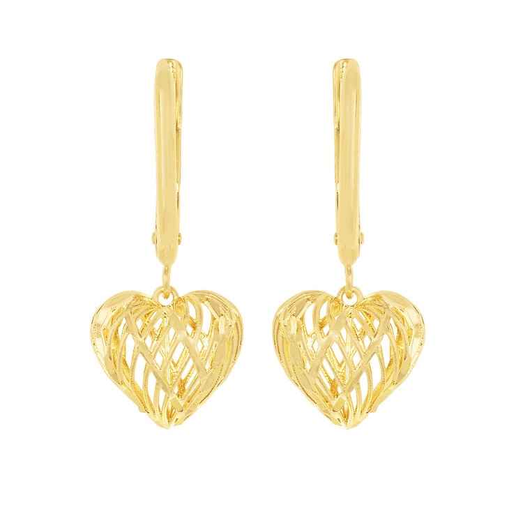 Aretes de Corazon, Filigrana, Oro Amarillo 14K