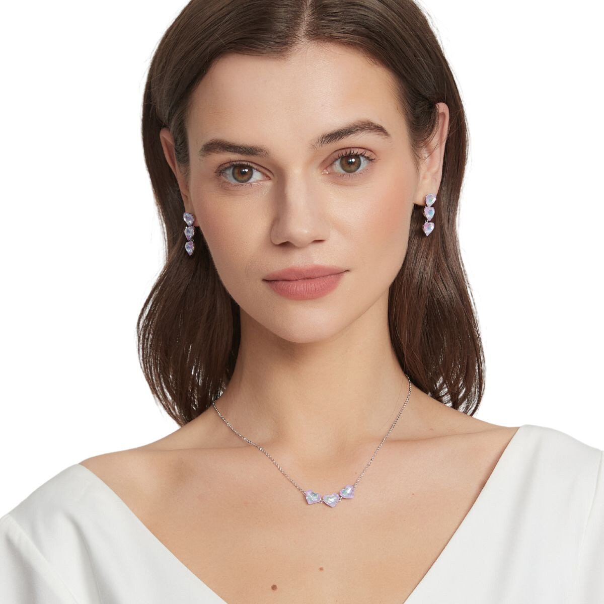 Mayfer, Juego de Collar y Aretes, Corazones con Cristal Austríaco