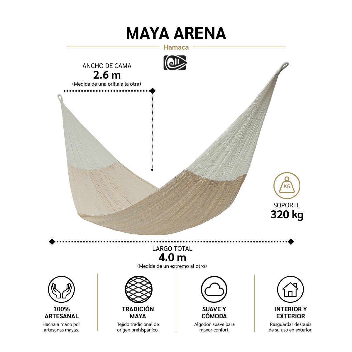 Arte Mayab, Hamaca Artesanal Modelo Maya Arena, Color Beige Arte Mayab, Hamaca Artesanal Modelo Maya Arena, Color Beige