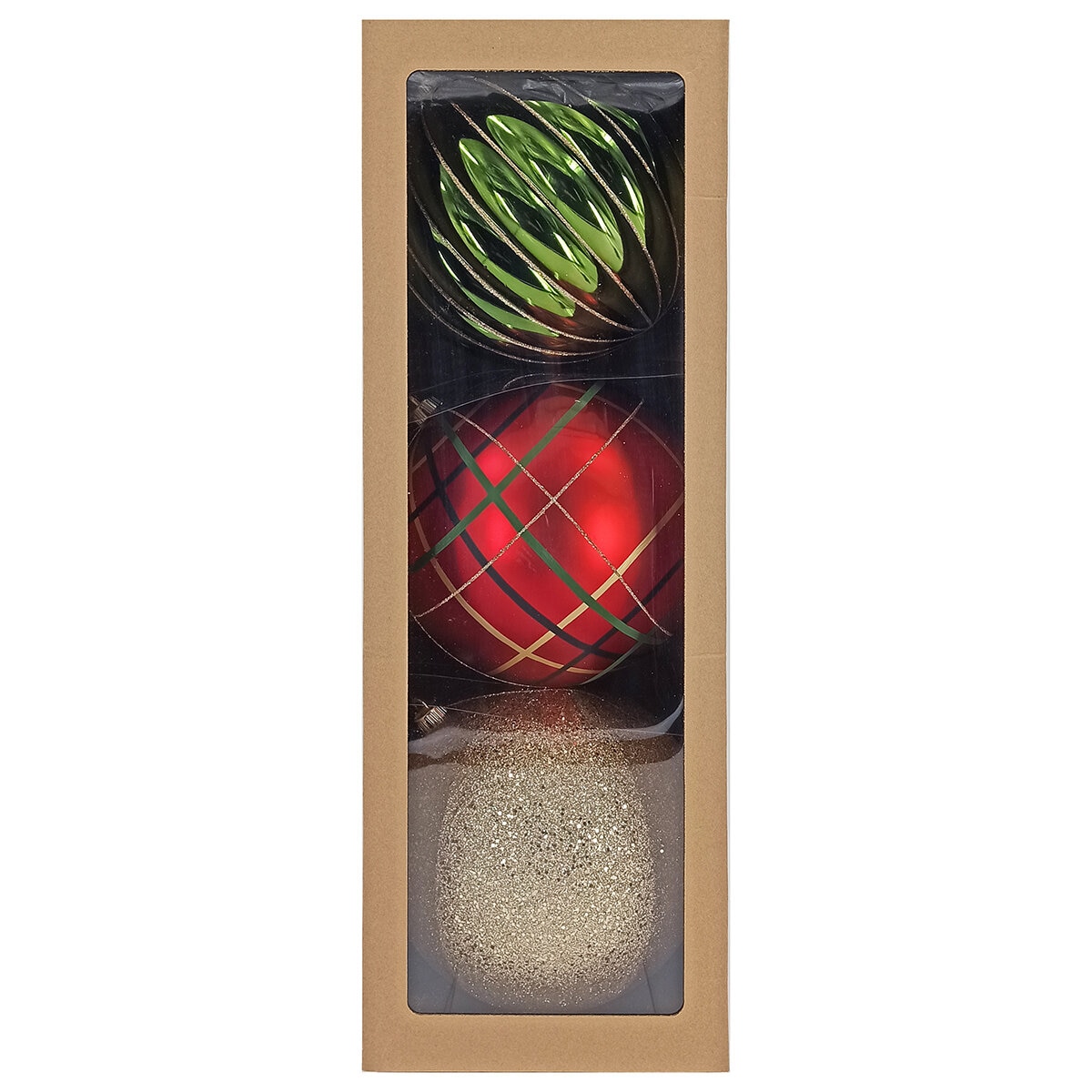Surtido de Ornamentos Navideños de 3 Piezas de 250 mm, Rojo/Verde/Oro