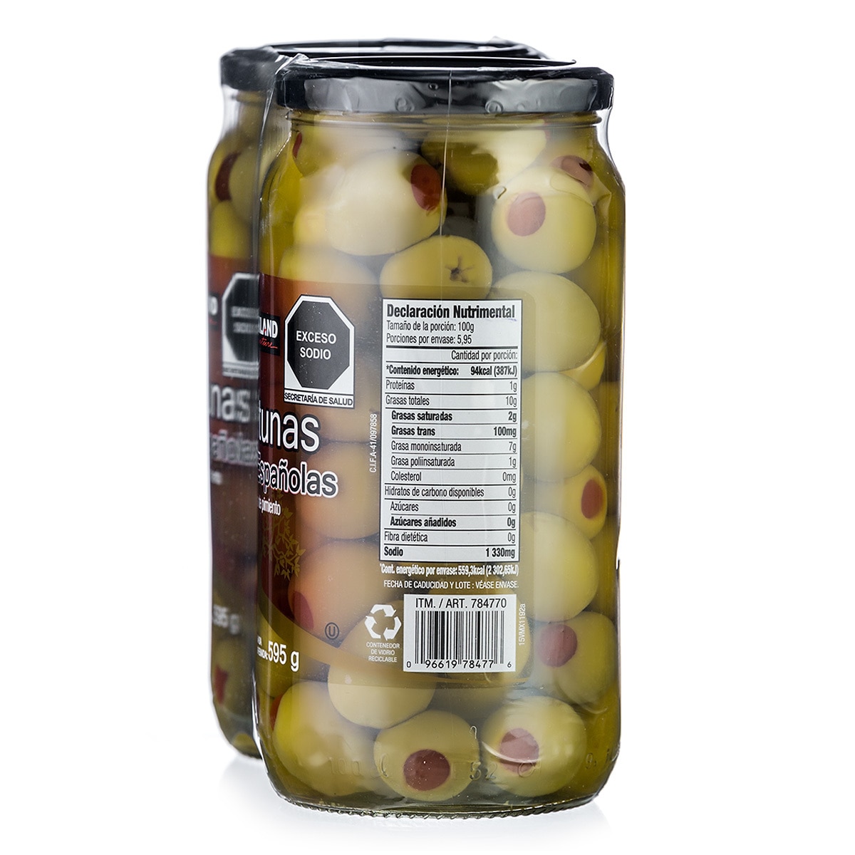 Kirkland Signature Aceitunas Gordal Españolas Rellenas de Pimiento 2  pzas de 595 g