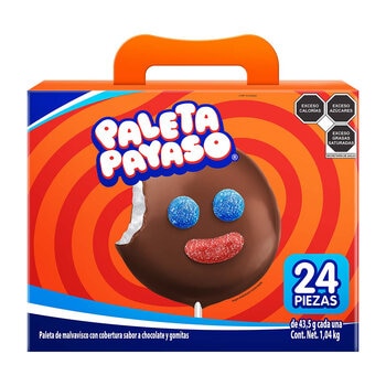 Ricolino Paleta Payaso de Malvavisco Cubierto con Chocolate y Gomitas 24 pzas
