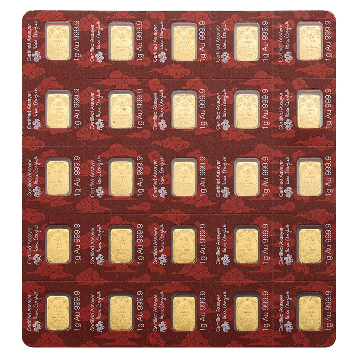 Lingotes de Oro 25 pz de 1g c/u PAMP, Dragón Buena Suerte