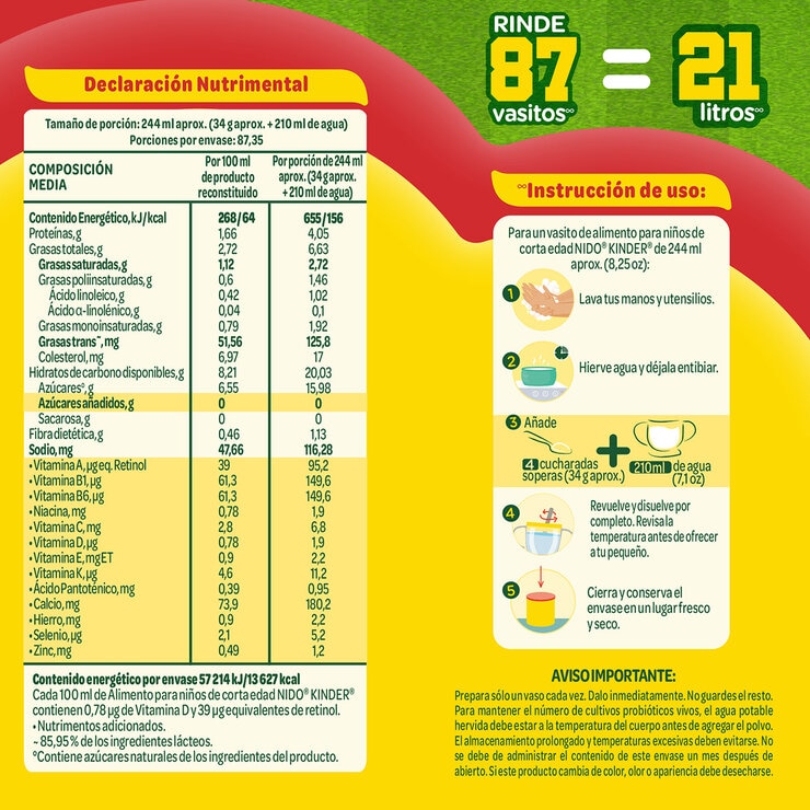 Nido Kinder Leche en Polvo 2.97 KG