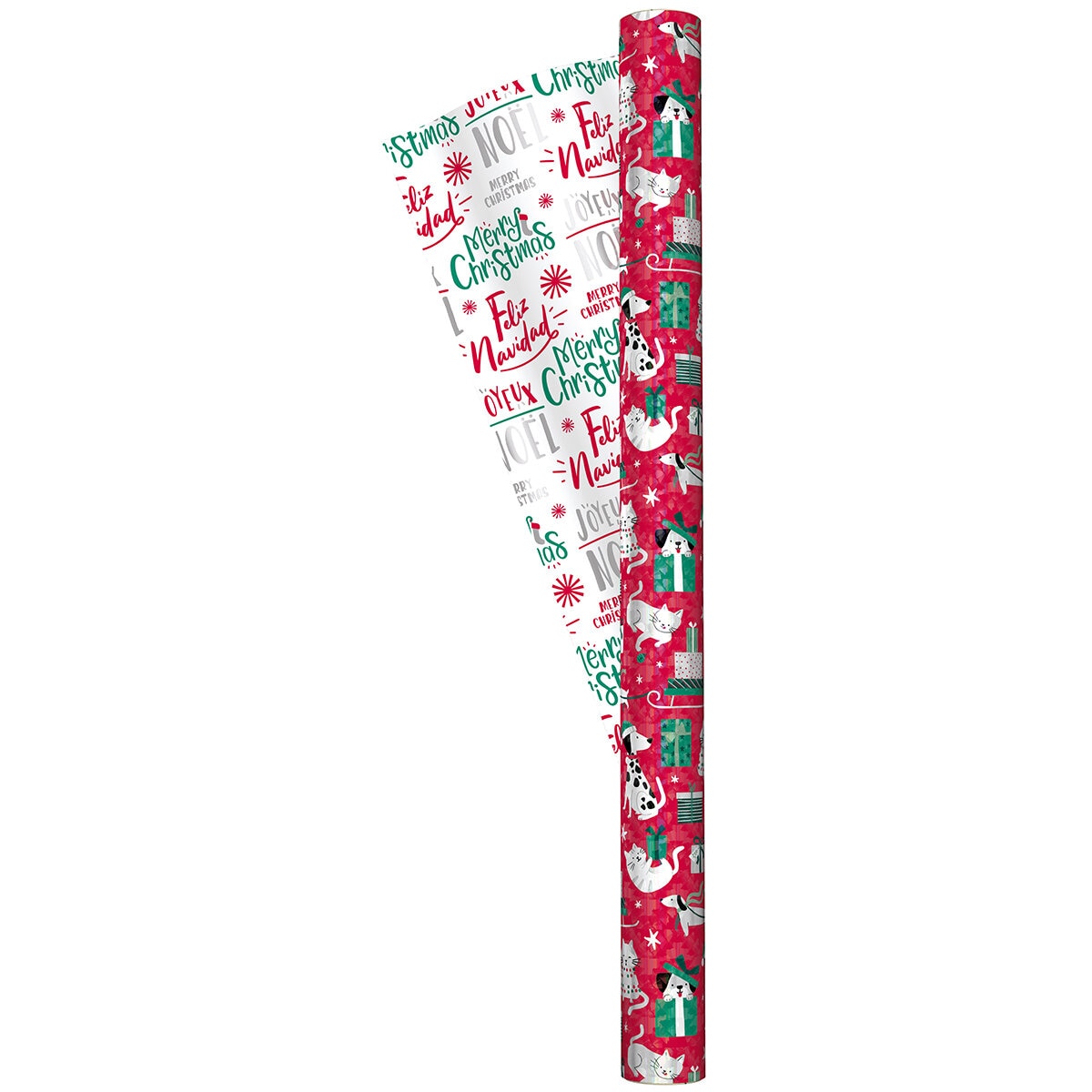 Kirkland Signature Paquete de 3 Rollos de Papel para Envolver con Diseños Navideños, Rojo con Blanco