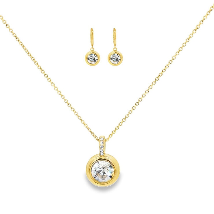 Mayfer, Juego Dorado de Collar y Aretes, con Cristal Austríaco Mayfer, Juego Dorado de Collar y Aretes, con Cristal Austríaco