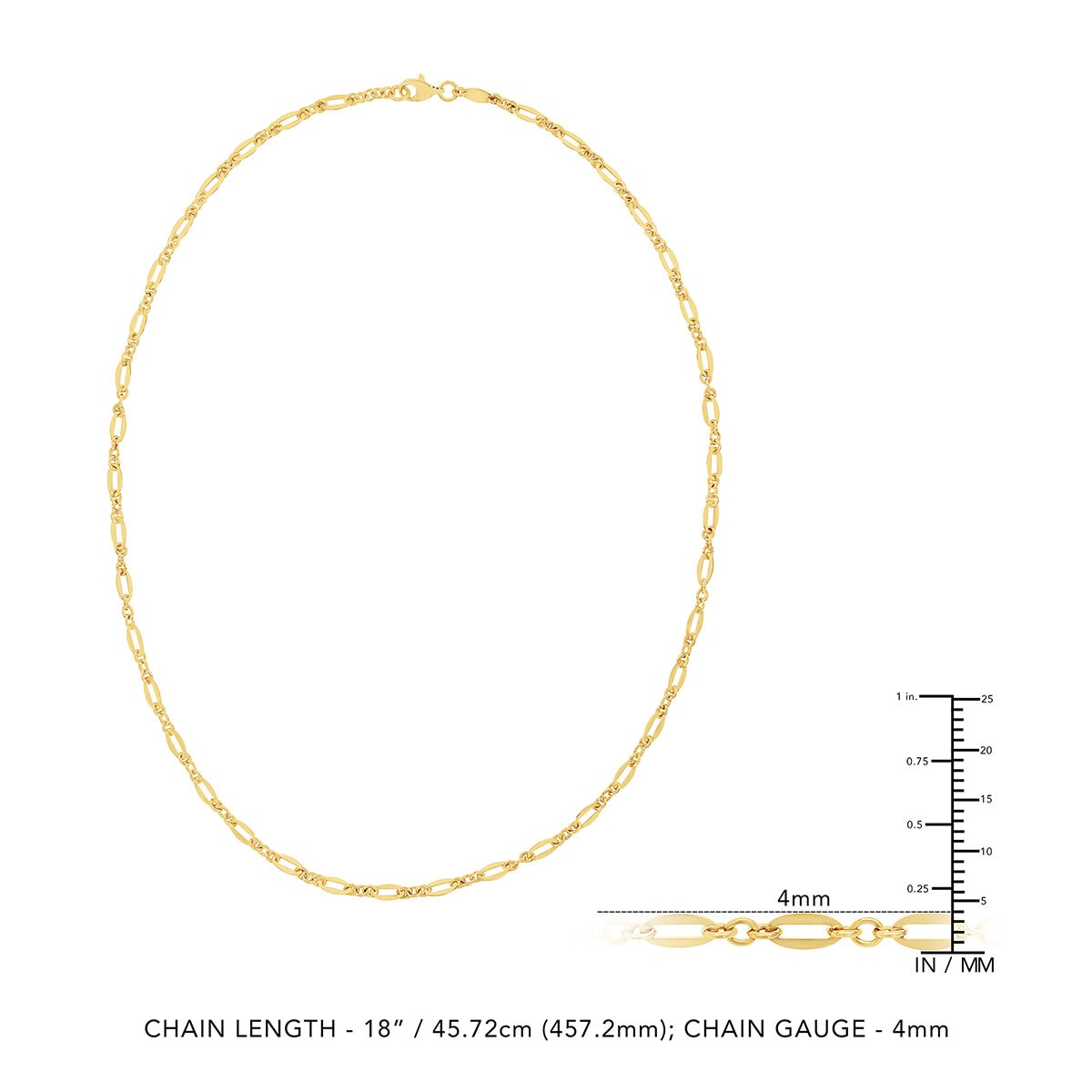Cadena para Dama, 45.72cm, Enlace Ovalado, Oro Amarillo 14K