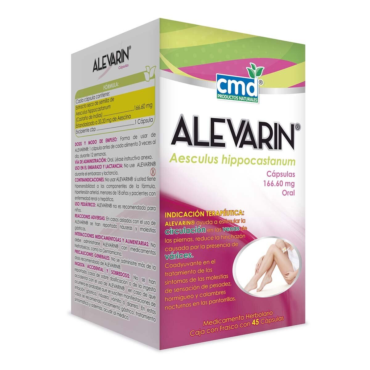 Alevarin Aesculus hippocastanum 166.60mg 3 piezas  de 45 cápsulas c/u