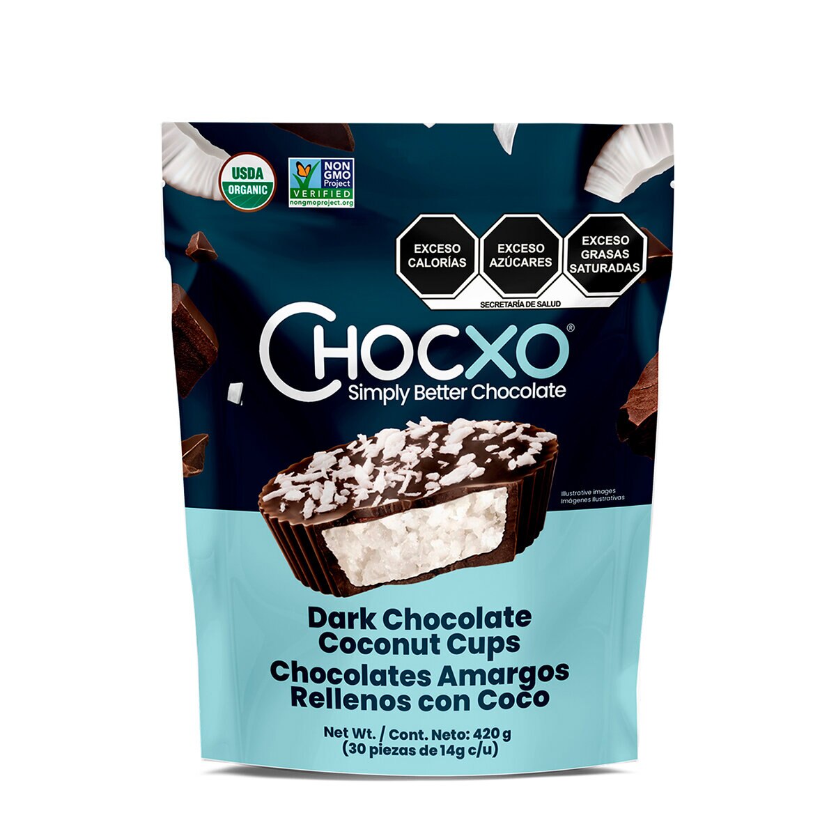 Chocxo Chocolates Amargos Rellenos con Coco 30 pzas de 14 g