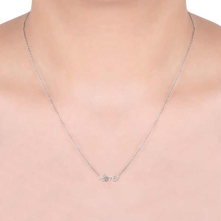 Dije de 'Love' de Diamantes, 0.05ctw, Oro Blanco 14K Dije de 'Love' de Diamantes, 0.05ctw, Oro Blanco 14K