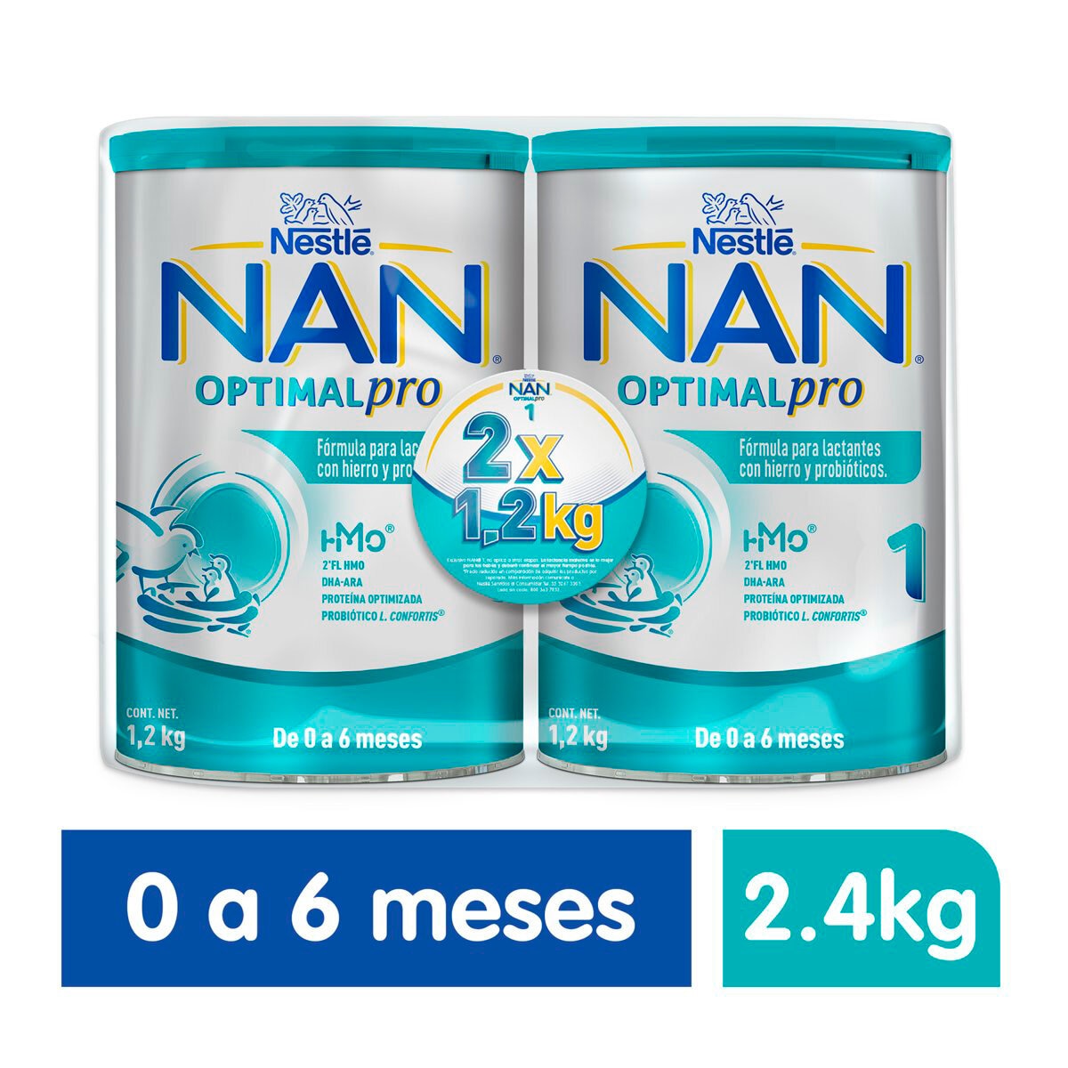 Nestle NAN Optipro 1, fórmula para bebé (2 latas de 1.2 k