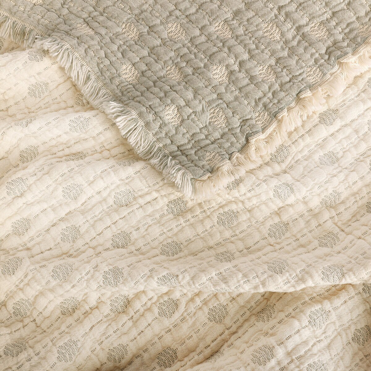 Life Comfort, Frazada Reversible de Algodón, Hojas Verde/ Blanco