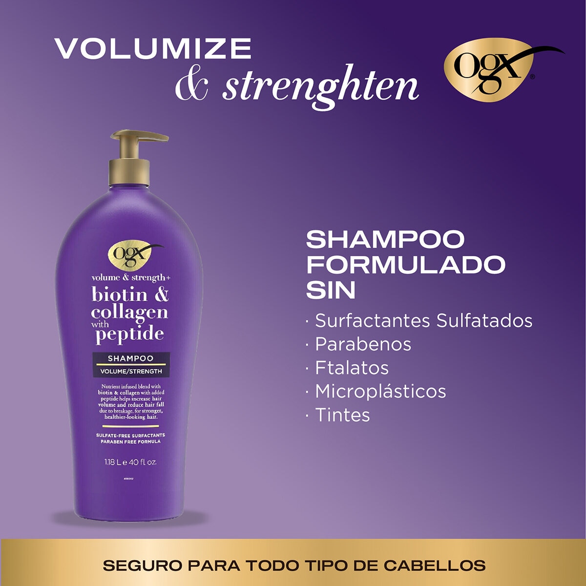 Ogx Shampoo Biotina y Colágeno 1.18 L