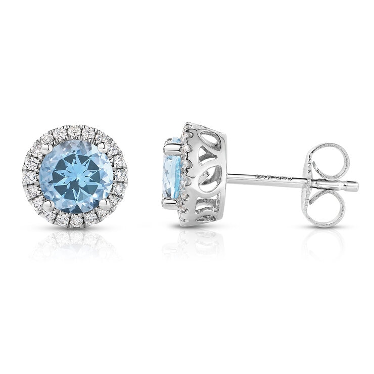 Aretes de Aguamarina y Diamantes 0.19ctw, Oro Blanco 14K