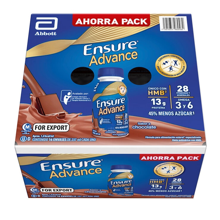 Ensure Advance Suplemento Alimenticio Sabor Chocolate 16 pzas de 237 ml