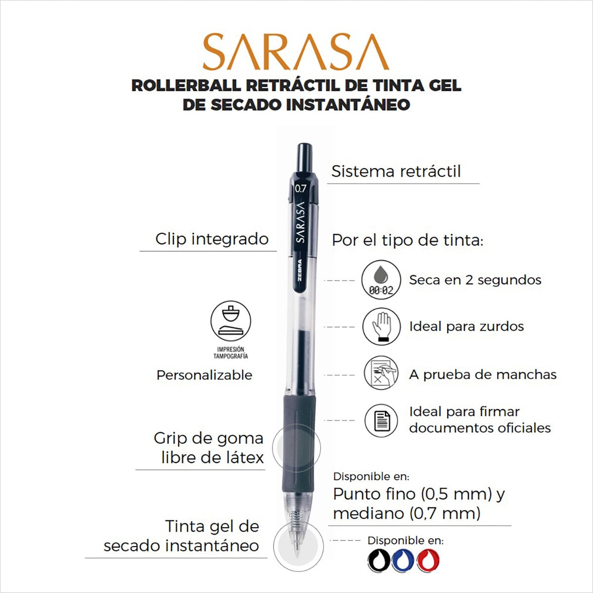 Bolígrafo Sarasa Gel 24 Pzas, Tinta Negro y Azul