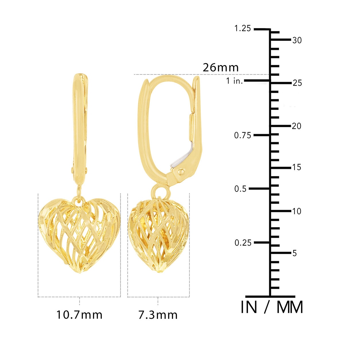 Aretes de Corazon, Filigrana, Oro Amarillo 14K
