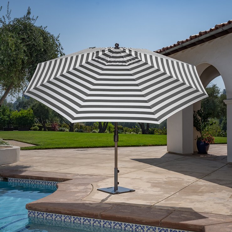 SunVilla, Sombrilla Cabana Redonda de Rayas con Poste Recto de 3.3m, Color Negro