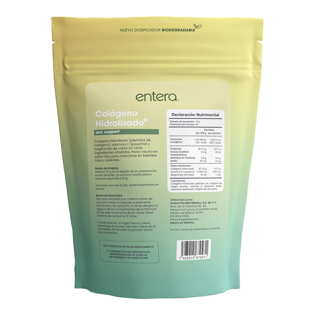 Entera Pharma Colágeno Hidrolizado AOX en polvo 500g