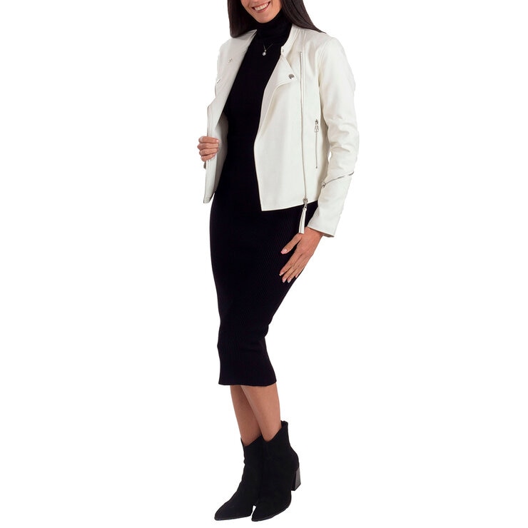 Nine West, Chamarra de Piel Sintética Color Hueso para Dama