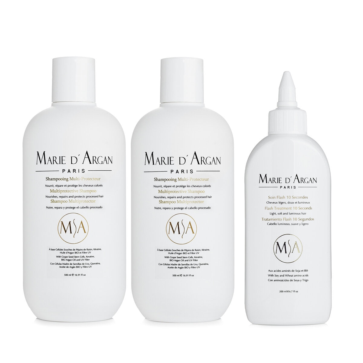 Marie D'Argan, Dúo Shampoo Multiprotector + Tratamiento Flash Fluid 10 segundos
