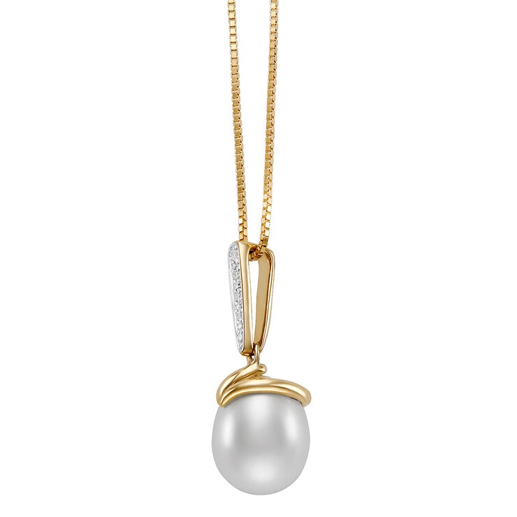 Dije de Perla Cultivada, 9-10mm, Con Diamantes .04ctw, Oro Dos Tonos de 14K