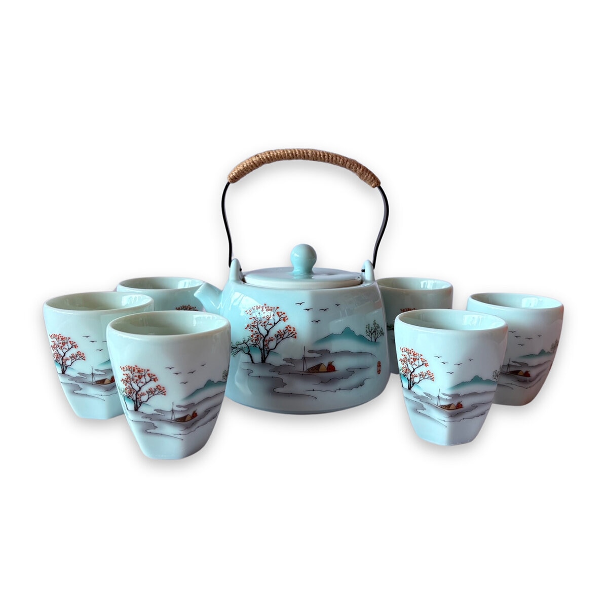Zoma Tea Collection Juego de Tetera de Porcelana de 720 ml con 6 tazas y 2 sobres de té