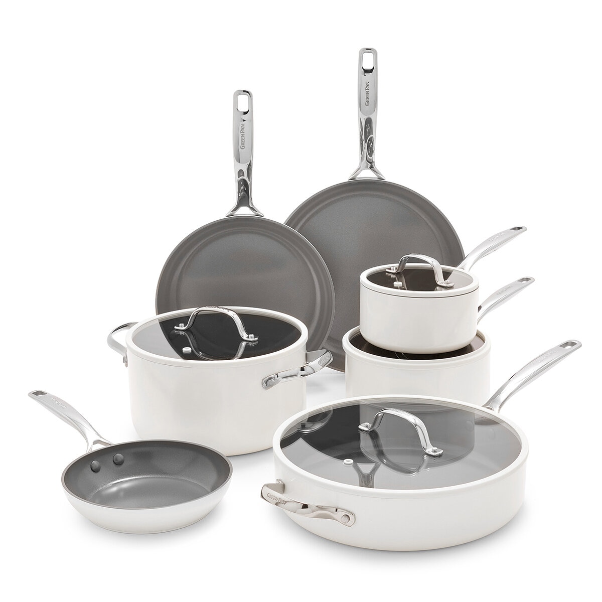 Greenpan Bateria de Cocina de Aluminio Anodizado Resistente y Antiadherente de Ceramica 11 piezas Varios Colores