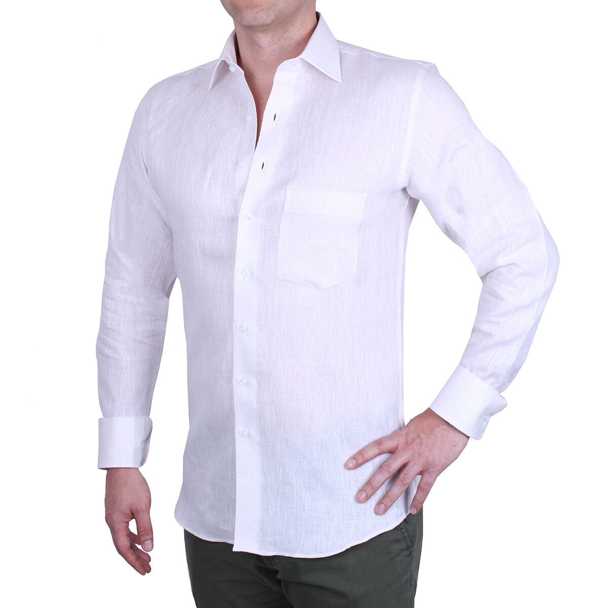 Emporio Colombo, Camisa de Lino para Caballero Corte Regular/Slim en Varias Tallas, Color Hueso