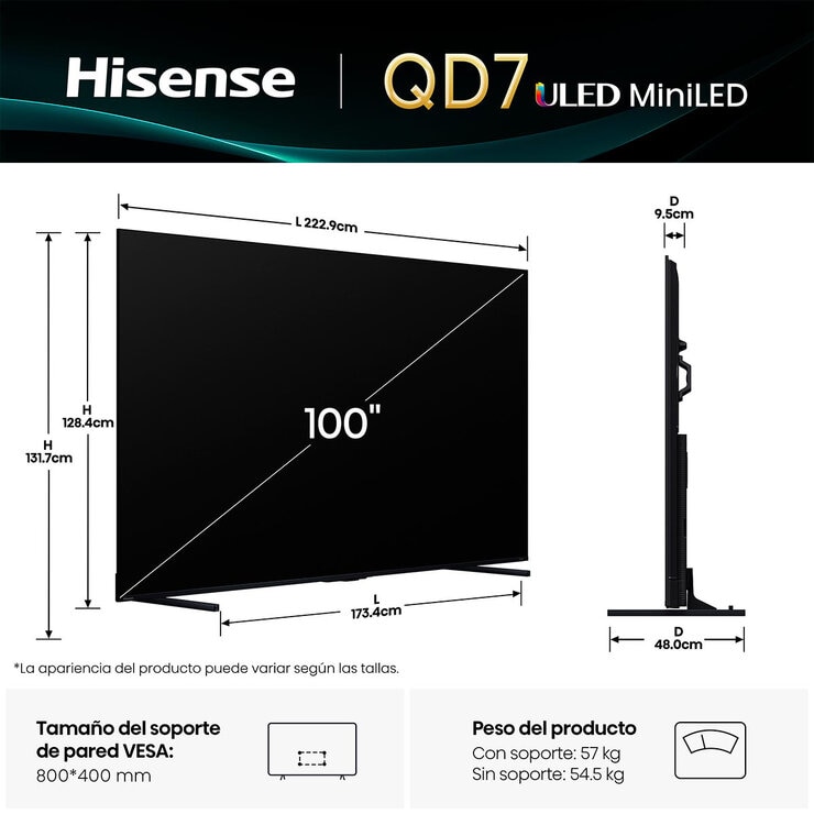 Hisense Pantalla 100" ULED MiniLed Fire TV